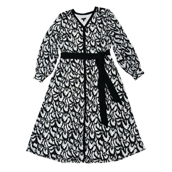 Talbots Sz 10 Dress Crepe Midi Black White Classic Office Boho Workwear - Picture 3 of 7